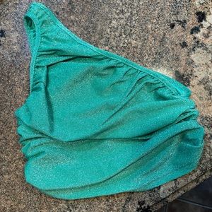 Green sparkle one shoulder top